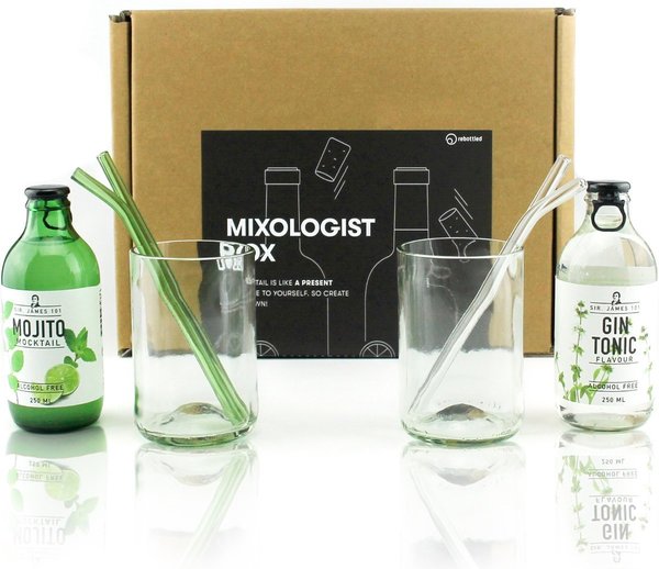 Mixologist Box - 2 glazen - 4 glazen rietjes